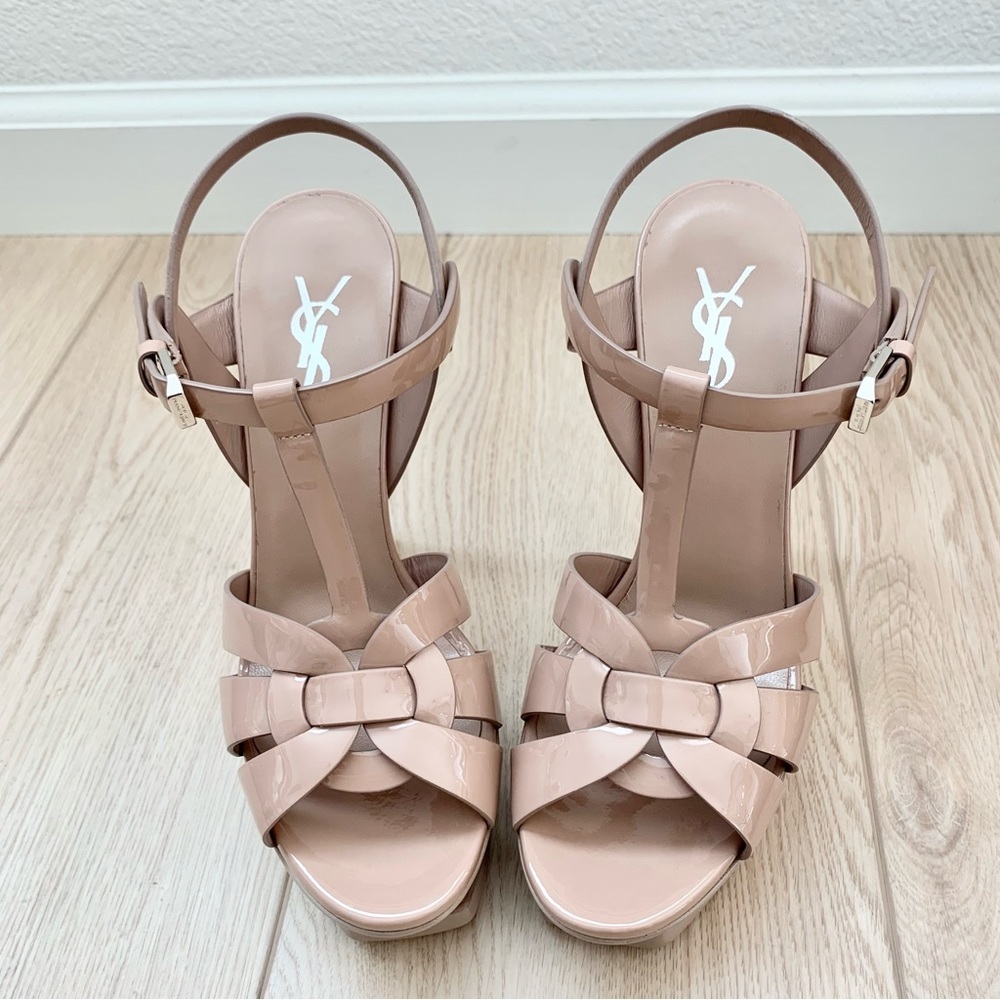 ๐ Saint Laurent Nude Patent Leather Tribute 105 Platform Sandals High Heels 37 - Picture 3 of 16